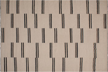 Flat Weave Kilim, Antique, Navaho, Vintage, Handmade, Modern Kilim Beige Black Hand-Woven Rectangle 100% Wool Area Rug 8 x 10